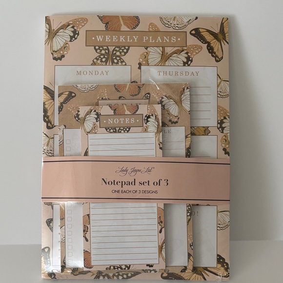 Lady Jayne  Butterfly Design Notepad Set - Cream and Brown - Picture 2 of 8